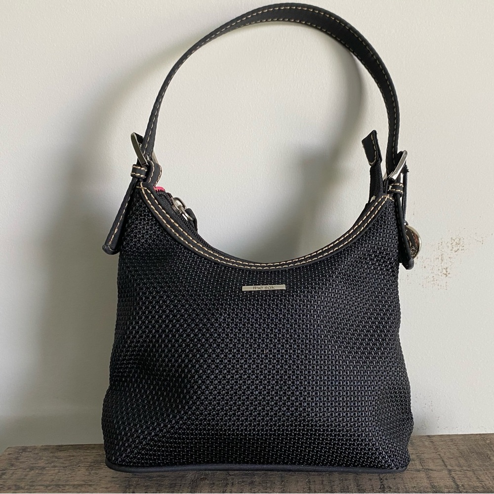 The Sak Woven Pebbled  Knit Small Shoulder Handbag  Purse Black